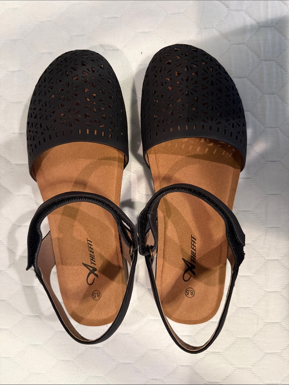 Women's Black Laser-Cut Slingback Flats by Athlefit
